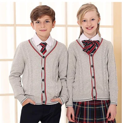 Pull cardigan à col en V pour uniforme scolaire sur mesure