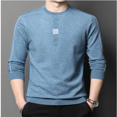 Logo personnalisé T-shirt en tricot à manches longues pour hommes Printemps et automne Nouveau bas de chemise Couleur unie Pull à col rond mince pour hommes