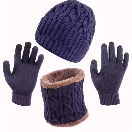 Ensemble chapeau et gant jaune uni pour femme, écharpe chaude d'hiver